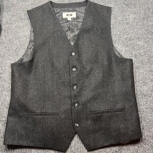 Joseph Abboud Mens XL Herringbone Wool Vest Gray Button Paisley Lined Charcoal